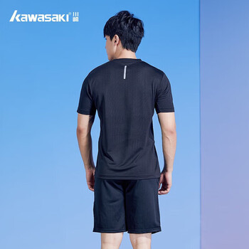 kawasaki/川崎运动休闲短袖T恤男子速干吸湿排汗运动服训练系列圆领上衣健身服 ST-K3043 黑色 2XL 
