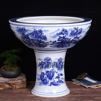 中式陶瓷鱼缸大号水缸室外鱼缸1米大荷花缸景德镇陶瓷鱼缸落地立柱式