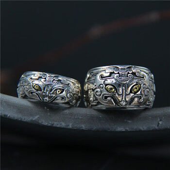 北极泉饰品霸气个性饕餮戒指男女款泰银复古开口神兽指环520礼物大号