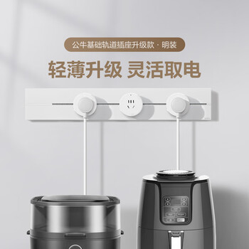 公牛（BULL）大师轨道插座可移动插线板轨道式导轨插排餐边柜 开关插座面板 轻薄款GB3 41.5厘米+2个五孔 白色