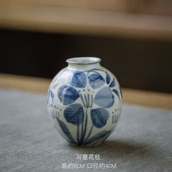 明画官方店复古粗陶小花瓶迷你茶桌摆件创意景德镇手工手绘陶瓷花瓶插花水培写意花簇小花瓶 图片价格品牌报价 京东