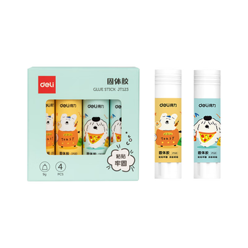 得力（deli）【全网低价】9gPVA固体胶水 安全可水洗 儿童胶棒 手工学生开学文具 面包小狗系列 4支/盒 JT123