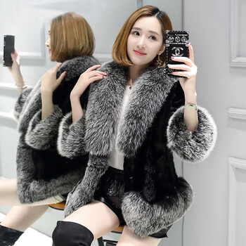 新款海宁貂皮大衣女拼貂中长款显瘦整皮外套女银色雪花色m90斤105斤