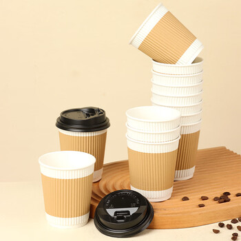 拜杰一次性咖啡杯奶茶豆浆热饮杯纸杯一次性杯子带盖瓦楞杯280ml25只