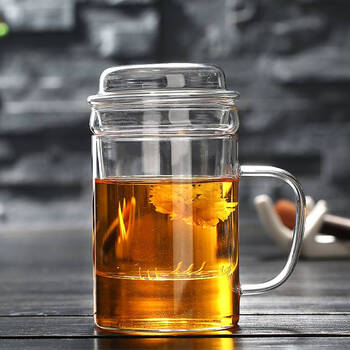 【精选好货】泡菊花茶的玻璃杯透明平底杯子可加热小青柑专用杯 450ml
