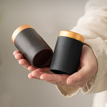 逸居客（YIJUKE）黑陶茶叶罐便携铝合金小茶罐旅行茶叶罐装茶储存罐分装盒