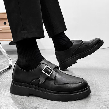 皮鞋男鞋冬季新款男款商务正装增高结婚新郎鞋布洛克男士英伦休闲黑色