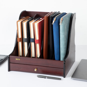 信发 TRNFA TN-8104  木质办公桌面文件框 高档四格带抽屉木质资料架 文件架 杂志书架 书立