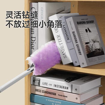 美丽雅静电除尘掸1手柄+12替换头长柄可伸缩鸡毛掸子扫灰床底清扫神器