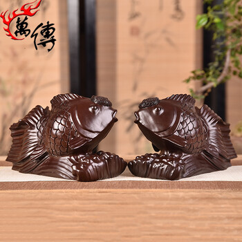 万传黑檀木雕金鱼摆件年年有余实木雕刻鱼家居客厅装饰摆设店铺公司