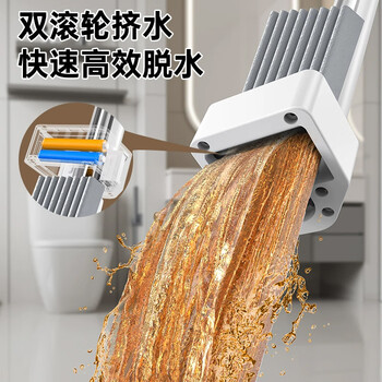 尚奇胶棉拖把33cm杆长140CM共2头推拉式J21家用一拖净免手洗海绵吸水