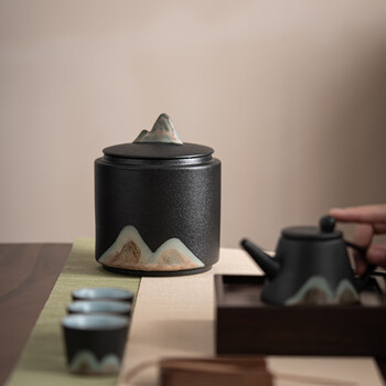 苏氏陶瓷（SUSHI CERAMICS）手绘釉画彩千里江山茶叶罐密封罐J0708
