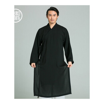 汉服武当道教长褂长袍道服亚麻道袍男道衣女 道士服装 黑色单件(亚麻)