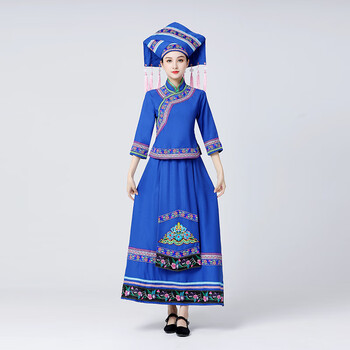 慎雅布依族服装女广西黑衣壮族少数民族长裙彝族瑶族三月三演出服