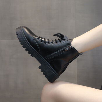 薄款chic小短靴2023年新款显瘦厚底小个子短筒靴子黑色35脚瘦拍小一码