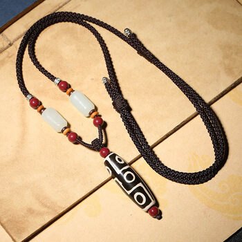 宜炫天珠天然西藏真品天然西藏真品九眼天珠项链男玛瑙天珠吊坠护黑白