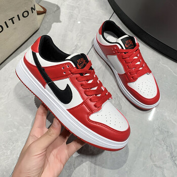 耐克顿2023秋季新款低帮aj休闲板鞋空军一号运动鞋防滑学生女鞋红色35