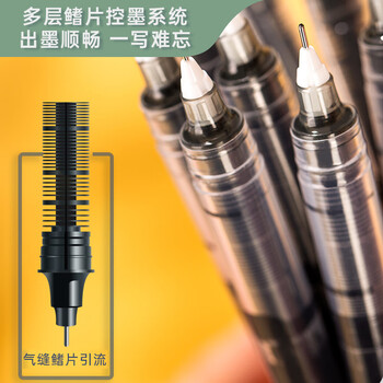 得力（deli）直液笔速干笔签字笔 0.5mm全针管中性笔 商务办公学生水笔走珠笔 黑色 12支/盒S856