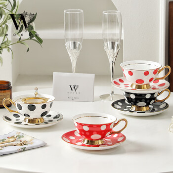 物取（WOOCH）时尚波点咖啡杯礼盒装陶瓷家用杯碟一对新婚乔迁伴手礼送新人