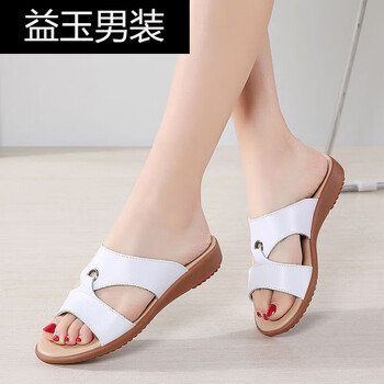 珂纷中年妇女拖鞋女外穿夏天凉拖女夏新款百搭平底一字时尚舒适 白色 