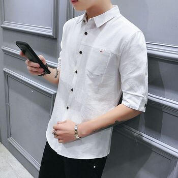 kvrv白色衬衫男短袖夏季韩版潮流学生修身棉质五分中袖衬衣服男装衬衫