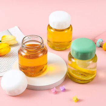 玻璃杯女便携水杯高颜值带盖迷你透明豆浆带刻度牛奶小杯子胖胖杯绿色