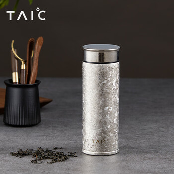 TAIC太可纯钛保温杯带滤网高档户外泡茶银羽杯400ML 皓月银