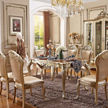 餐桌欧式长方形6人法式椅组合小户型餐厅雕花饭桌子1416米长餐桌桌面