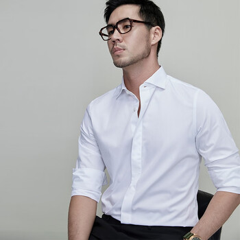 facecity温莎领防皱微弹全棉亲肤衬衣商务休闲白色职业长袖衬衫 白色