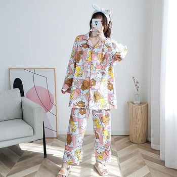 秋千坠胖mm大码女睡衣200斤春秋纯棉家居服宽松加肥加大230斤套装可外