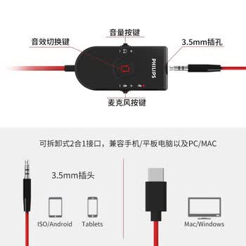 飞利浦（PHILIPS）有线游戏耳机TAG4115 独立声卡7.1声道带麦电脑type-c/3.5mm双接口黑适用苹果华为手机
