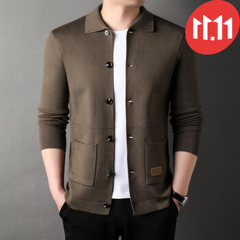 七匹狼septwolves针织衫外套男秋冬款韩版翻领外衣纯色休闲上衣男士单