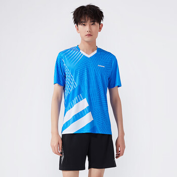 川崎（KAWASAKI）羽毛球服套装男女夏运动速干短袖T恤训练队服K1801 男款蓝色 XL 