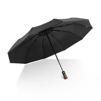 Cmon全自动晴雨伞三折大号防晒便携加固商务雨伞男 10骨木柄自动伞