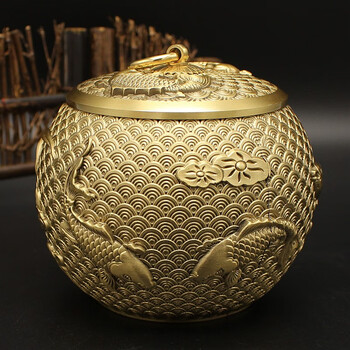 乐宏骏纯铜大号茶叶罐纯黄铜大号茶叶罐普洱茶饼储存罐收纳茶饼盒防潮