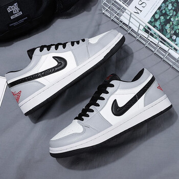 kmkt男鞋新款aj低帮篮球鞋空军一号板鞋黑白熊猫款休闲鞋学生运动鞋