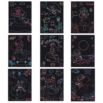 TaTanice【全网低价】儿童刮画纸 卡通幼儿园炫彩刮刮画纸画本美术创意diy涂鸦用品套装9页美人鱼