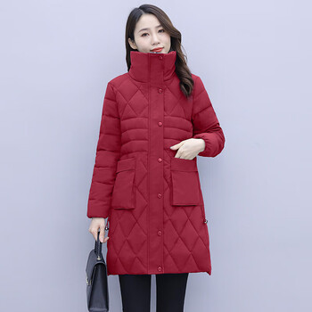 稼昀高个子女生棉服冬季大号码中长款过膝韩版棉袄宽松棉衣外套红色m
