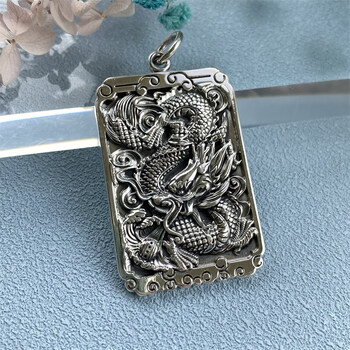 玺德隆高端999银龙牌吊坠男士个性霸气中国龙复古吊牌足银龙牌男项坠