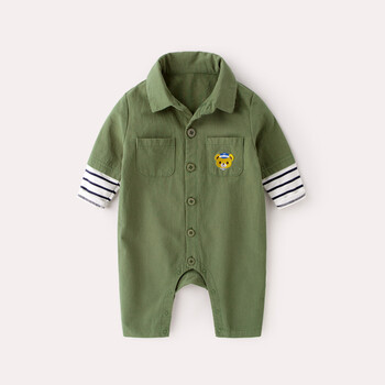 婴儿连体衣爬爬服军绿色 吊牌59建议身高59cm以内