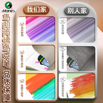 马利(Marie's)36色单头软头丙烯马克笔学生专用不透色美术丙烯颜料水彩笔水彩笔美育