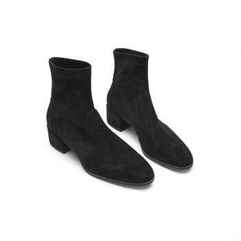 官方京东自营旗舰店正品真皮羊毛短靴女粗跟加绒妈妈鞋真皮短靴女加绒