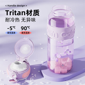 JEKO&JEKO运动水杯女夏季吸管杯大容量Tritan户外健身塑料水壶1000mL晨曦紫