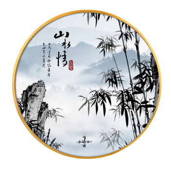 竹报平安圆形装饰画新中式玄关走廊过道挂画中国风景山水竹子壁画