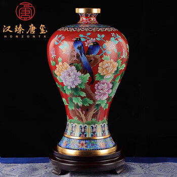大型 七宝花瓶 景泰藍 銅胎七宝花鳥紋図花瓶 花器 花入 骨董品