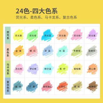 点石按动荧光笔小清新简约透明柔色系彩色划重点记号笔淡彩色学生标记绘画笔开学季805s荧光系套装/6支