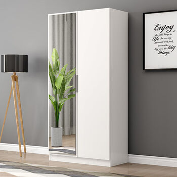 户型大衣柜带镜子简约储物柜全身镜经济型组合衣柜双门白色镜柜包安装