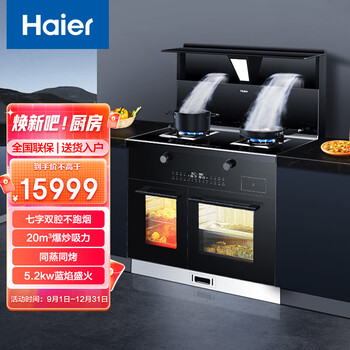 海尔（Haier）集成灶 DQ1DZKH蒸烤独立集成灶 家用蒸烤炸炖四合一 京馨系列7字双腔集成灶