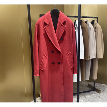 羊剪绒大衣女max一手10羊绒90羊毛毛呢外套可发崇韵定制款 石榴红 34