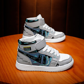 威少库里aj男童鞋2021春秋款中大童空军一号板鞋儿童皮面防水高帮运动